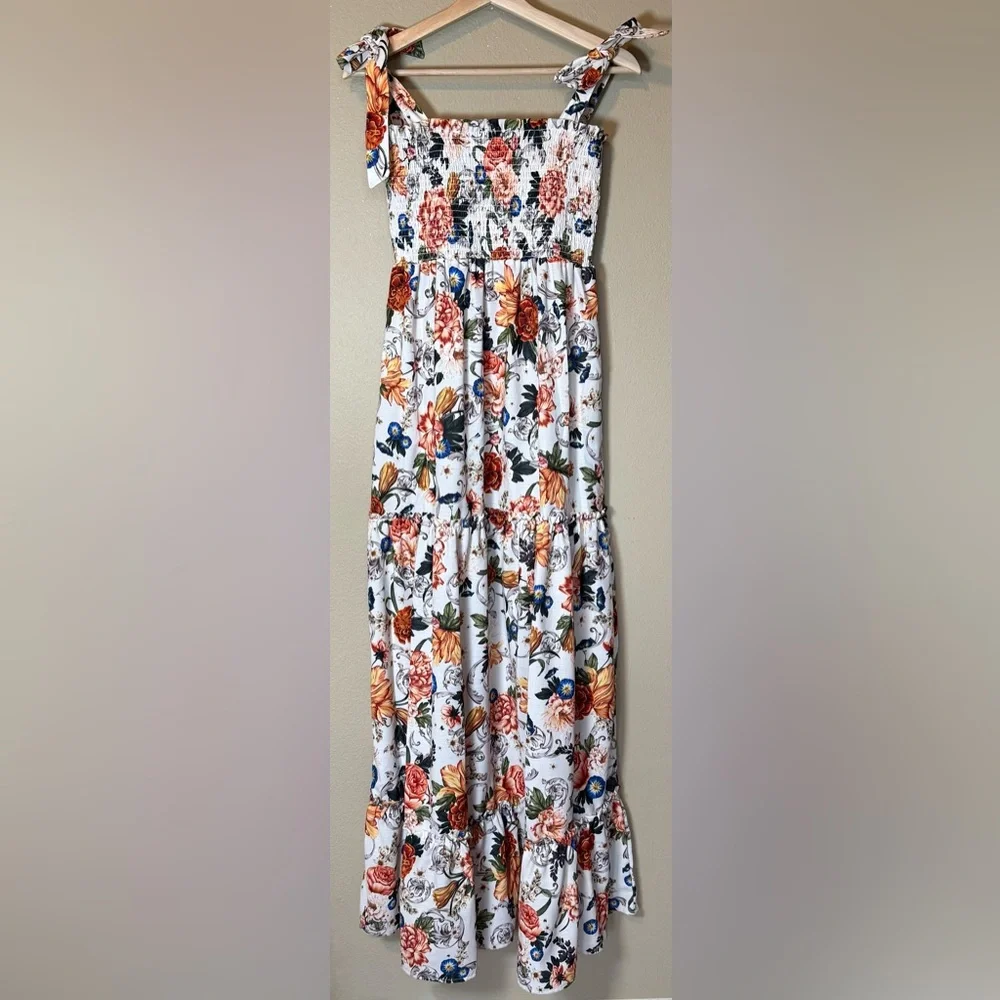 AGUA BENDITA Lucery Numen Floral Smocked Tie Shoulder Tiered Dress Size Medium - Picture 2 of 5